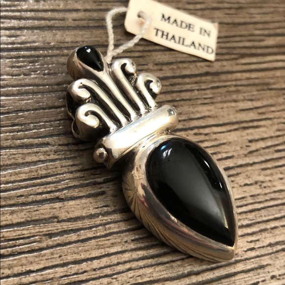 Sterling Silver Black Tear Drop Enhancer Pendant - Picture 2 of 11